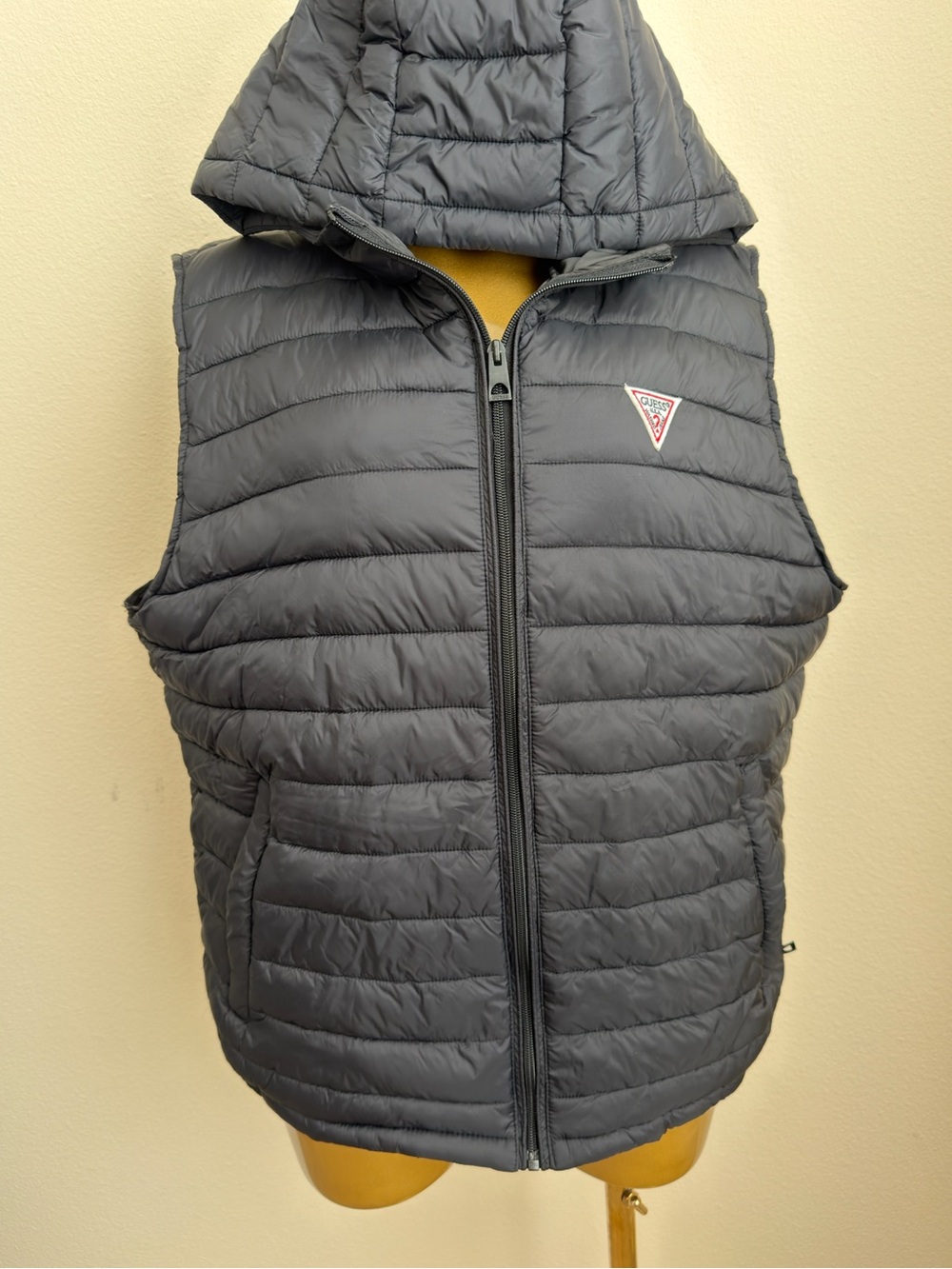 Guess Black Quilted Hooded Puffer Vest